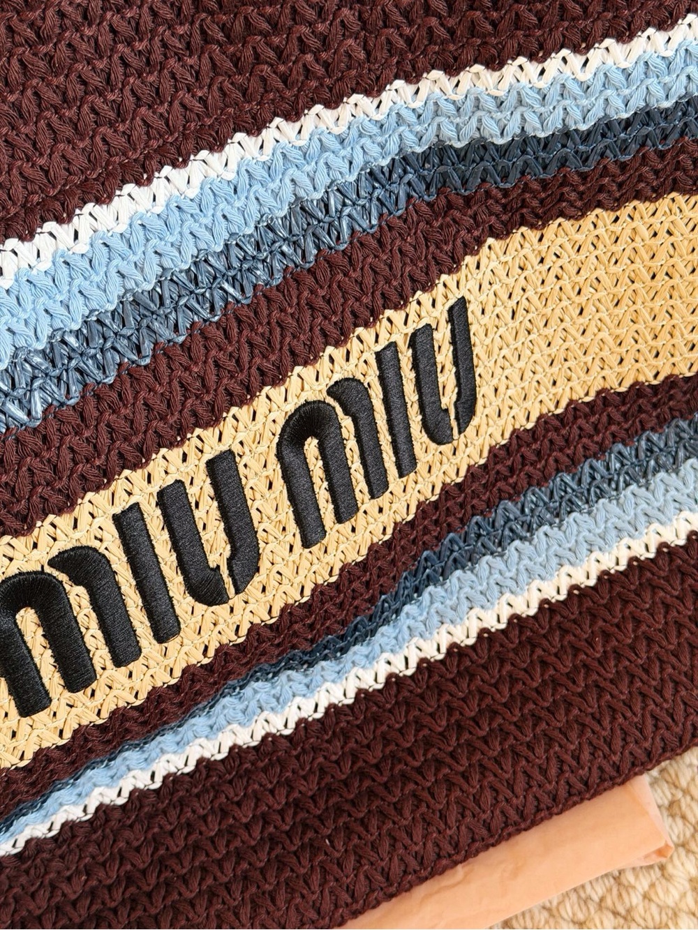 Miu Miu Brown Knit Stripe Tote Bag - Picture 3 of 6